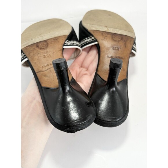 Chanel Kitten Heels Black Canvas w/ White Embroidery Vintage Y2K Sz EU 35.5 - Picture 13 of 14